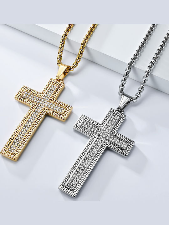 Legend Accessories Ανδρικός Σταυρός από Επιχρυσωμένο Ατσάλι με Αλυσίδα
