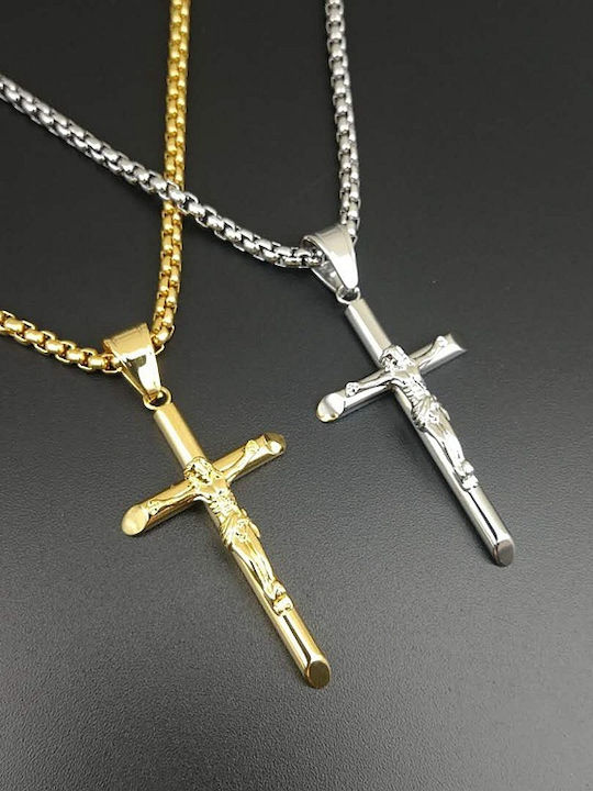 Legend Accessories Men's Cross with the Crucified from Gold Plated Steel with Chain