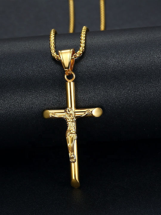 Legend Accessories Men's Cross with the Crucified from Gold Plated Steel with Chain