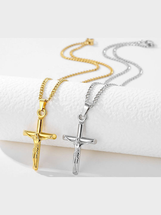 Legend Accessories Men's Cross with the Crucified from Gold Plated Steel with Chain