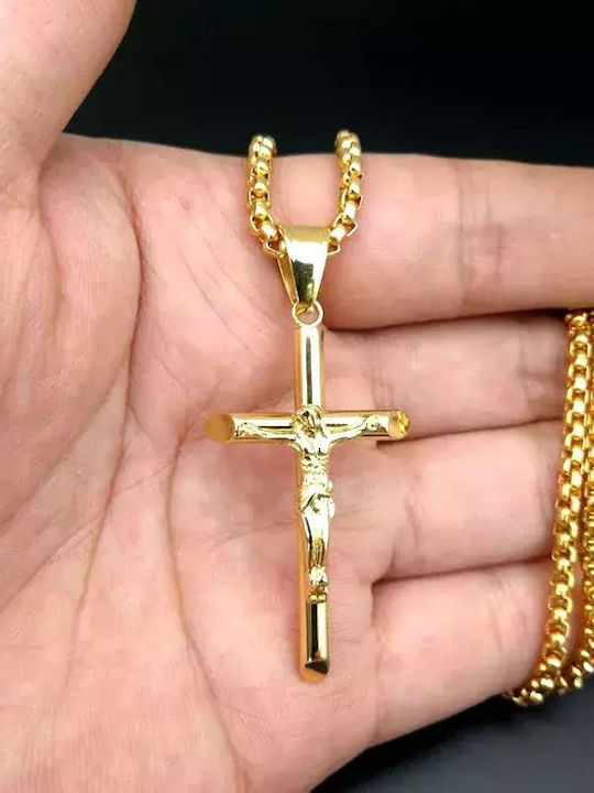 Legend Accessories Men's Cross with the Crucified from Gold Plated Steel with Chain