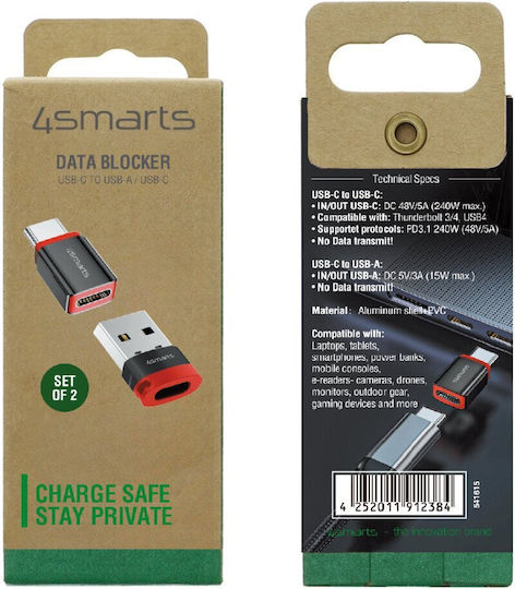 4Smarts Конвертор USB-C мъжки към USB-A / USB-C женски Черен 2бр