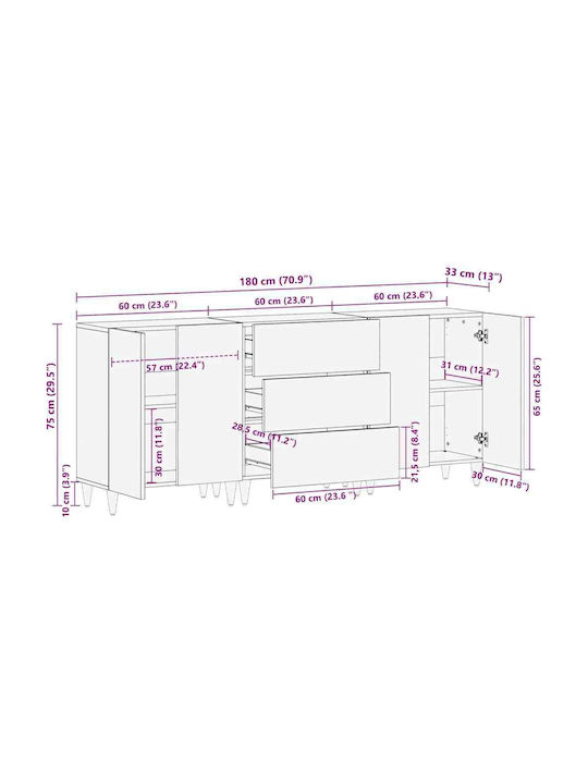 Bufet din Lemn Masiv cu Sertare Alb 60x33x75cm
