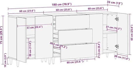 Μπουφές mit Schubladen White 60x33x75cm