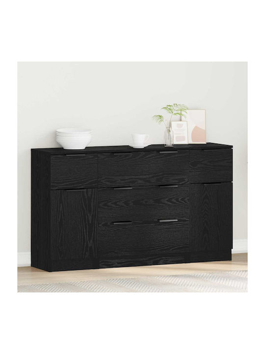 Sideboard Wooden with Drawers Black Oak 121x30x70cm