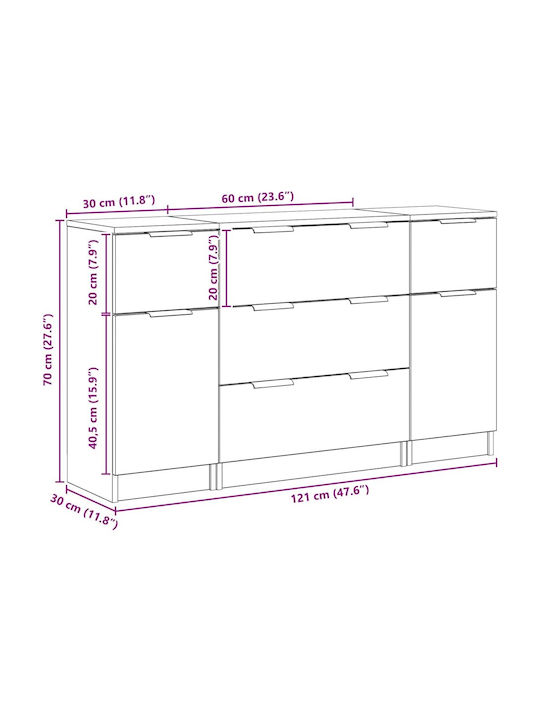 Sideboard Wooden with Drawers Black Oak 121x30x70cm