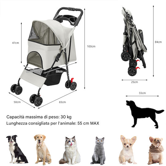 Bakaji Dog/Cat Carrying Gray Stroller for 30kg Pets L100xW65xH50cm