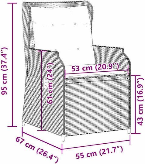 Outdoor-Stuhl Rattan Garten Coffee mit Kissen 2Stück 55x67x95εκ.