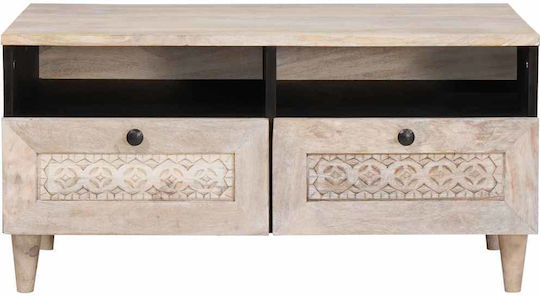 Rectangular Central Coffee Table Made of Solid Wood with Drawers White M80xW54xH40cm