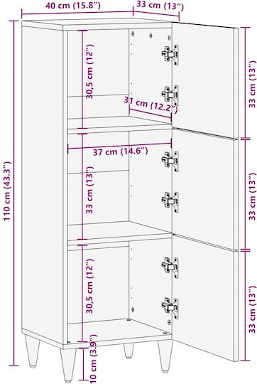 Cabinet Storage Solid Wood L40xW33xH110cm
