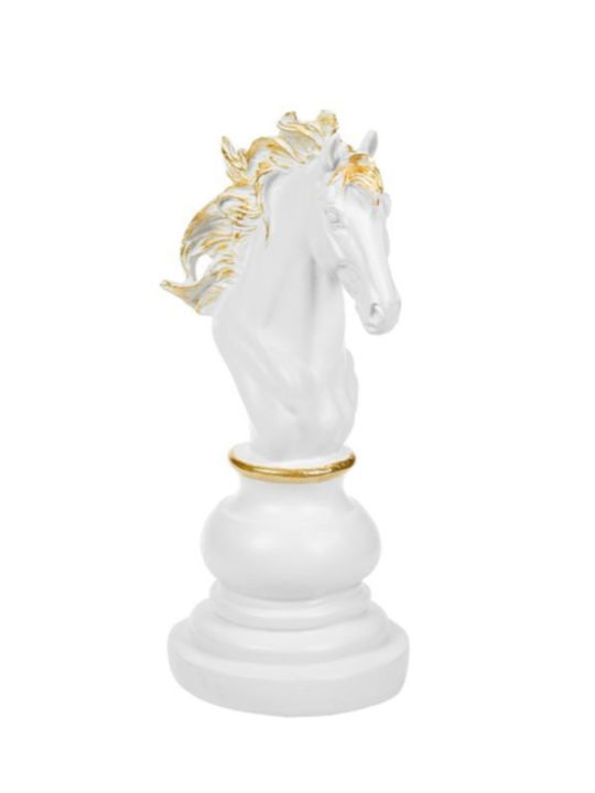 Decorative Chess Piece Knight White Gold Details 10x25.5cm