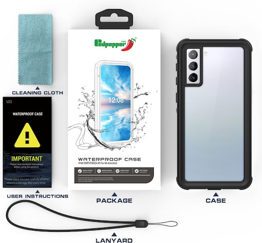 Redpepper Shockproof 360 Full Cover Plastic 2mm Waterproof Transparent / Black (Galaxy S21)