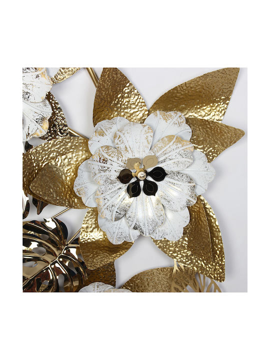 Metallic Wall Painting 131x63 White Gold Flowers Leaves Keskor 46004