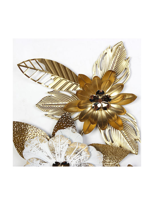 Metallic Wall Painting 131x63 White Gold Flowers Leaves Keskor 46004