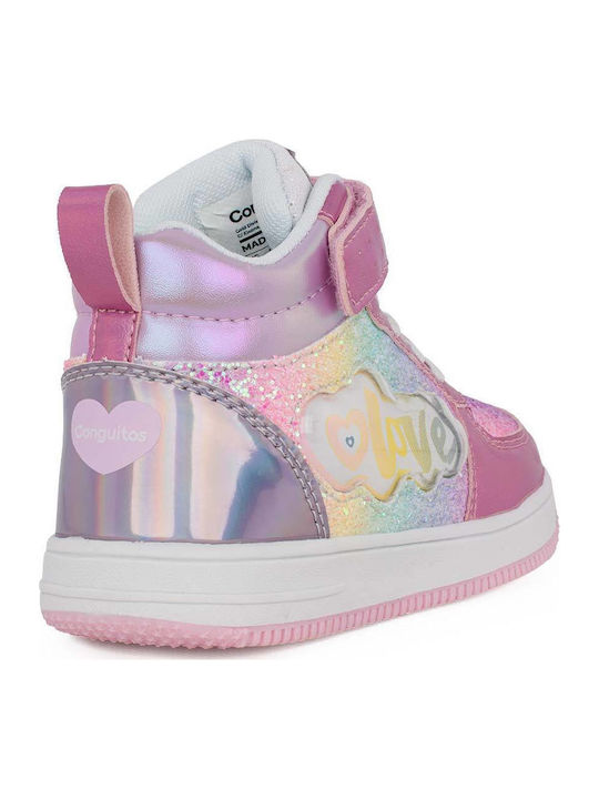Anatomisch Kinderstiefeletten mit Klettverschluss & Lichtern Rosa