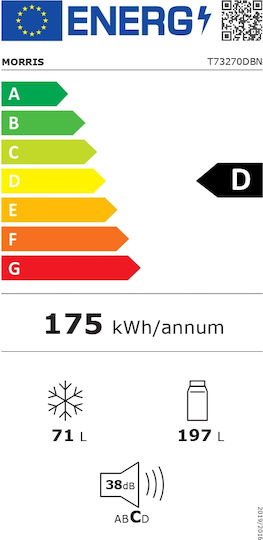 Morris Ψυγειοκαταψύκτης 270lt Total NoFrost Υ186xΠ54.5xΒ62.5εκ. Inox T73270DBN