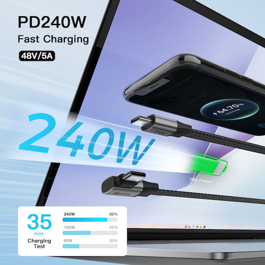 Luvlu Flat / Braided USB 4 Video Cable USB-C male - USB-C 240W Μαύρο 1m