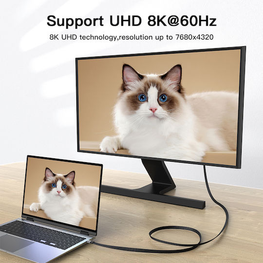 Luvlu Flat / Braided USB 4 Video Cable USB-C male - USB-C 240W Μαύρο 1m
