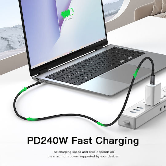 Luvlu Braided / Regular USB 4 Video Cable USB-C male - USB-C 240W Μαύρο 1m