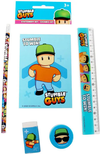 Gim Stumble Guys Παιδικό Σετ Γραφικής Ύλης με Μολύβι, Ξύστρα, Γόμα, Σημειωματάριο και Χάρακα 5τμχ