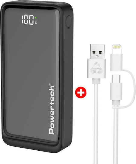 Powertech Power Bank 20000mAh 22.5W με 2 Θύρες USB-A και Θύρα USB-C Quick Charge 2.0 / Quick Charge 3.0 Μαύρο