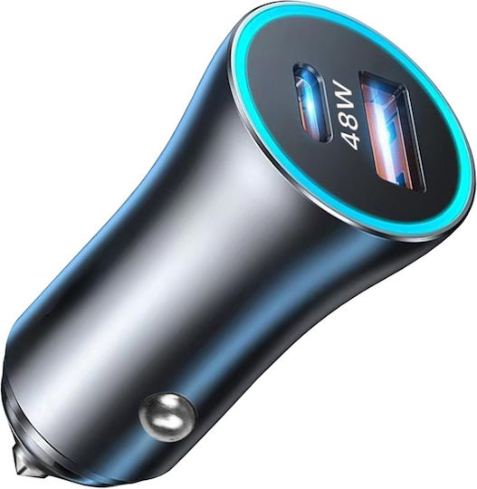 Techsuit Auto-Ladegerät 18W Schnellladung mit Anschlüssen: 1xUSB 1xType-C Gray Farbe