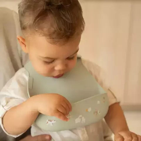 Little Dutch Mio Little Farm Waterproof Bib Silicone with Pocket Green