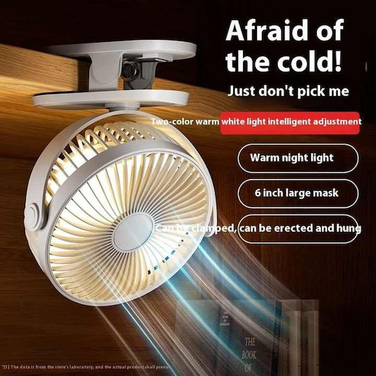 Portable Fan Clip 3 Speeds Adjustable Design Abs Oscillating Usb Charging White