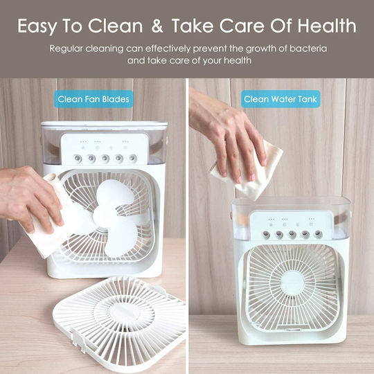 Ventilator 5 În 1 Purificare Aer Umidificare Odorizare Rezervor Apă 600 Ml Timer 3 Niveluri Viteză 3 Niveluri Pulverizare Conexiune USB Picioare Antiderapante 22,5 X 15 X 7 Cm Alb