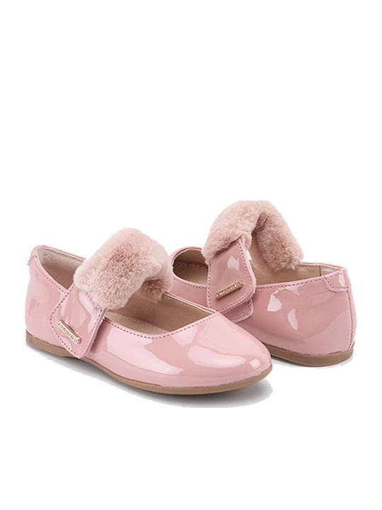 Kids Leather Ballerinas with Hoop & Loop Closure Pink