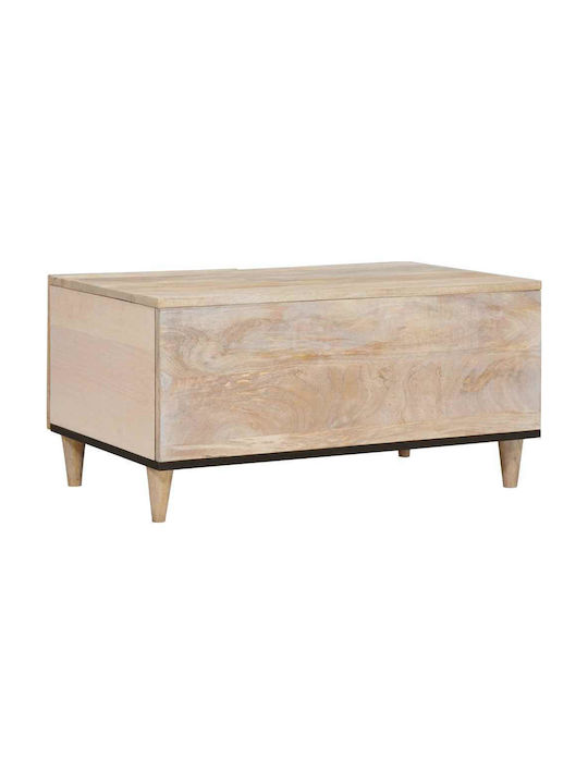 Rectangular Central Coffee Table Made of Solid Wood Beige W80xL50xH40cm