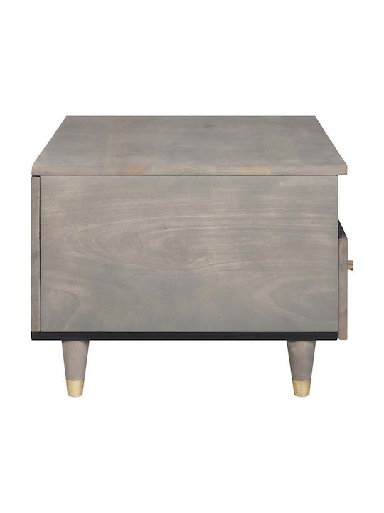 Rectangular Central Coffee Table Made of Solid Wood with Drawers Gray W80xD54xH40cm