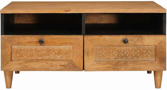 Rectangular Central Coffee Table Made of Solid Wood with Drawers Light Brown W80xL54xH40cm