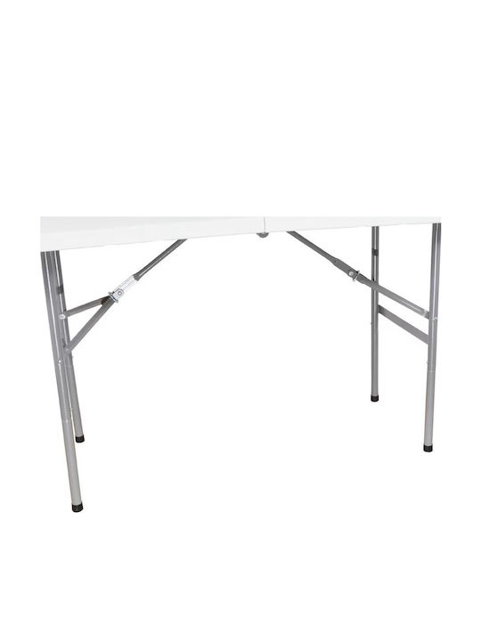 Outdoor Dinner Foldable Table with Plastic Surface and Metal Frame White 123x61x74cm