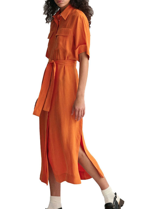 Summer Midi Shirt Dress Orange