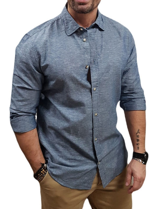 Long-sleeved Linen Shirt Light Blue
