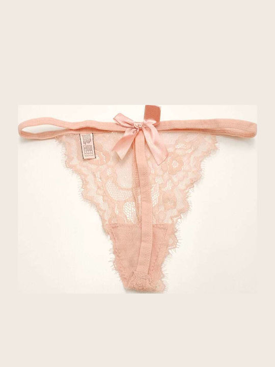 Women's String with Lace Pink