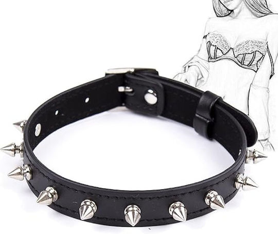 Smd Razor Edge Spiked Leather Collar Adjustable Strap Pu Leather Black