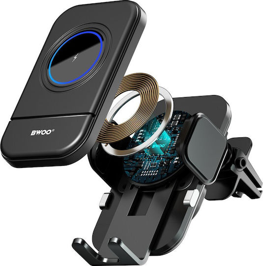 BWOO Car Mobile Mount with Adjustable Hooks and Wireless Charging Black
