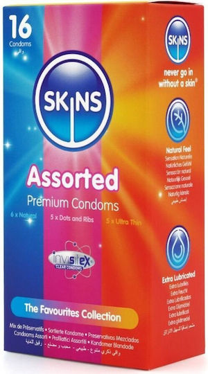 Skins Skins Premium Kondome 16 Stück 54 mm Dünn für ein Natürliches Gefühl mit Rillen