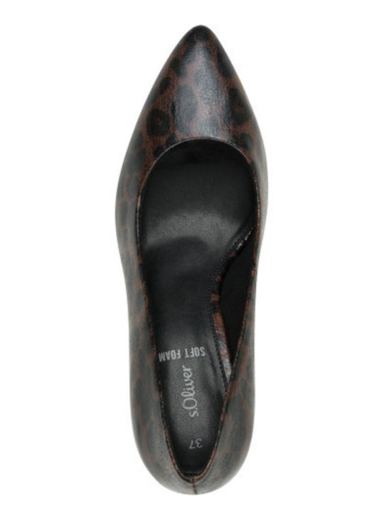 Anatomic Patent Leather Pointed Toe Brown High Heels Animal Print