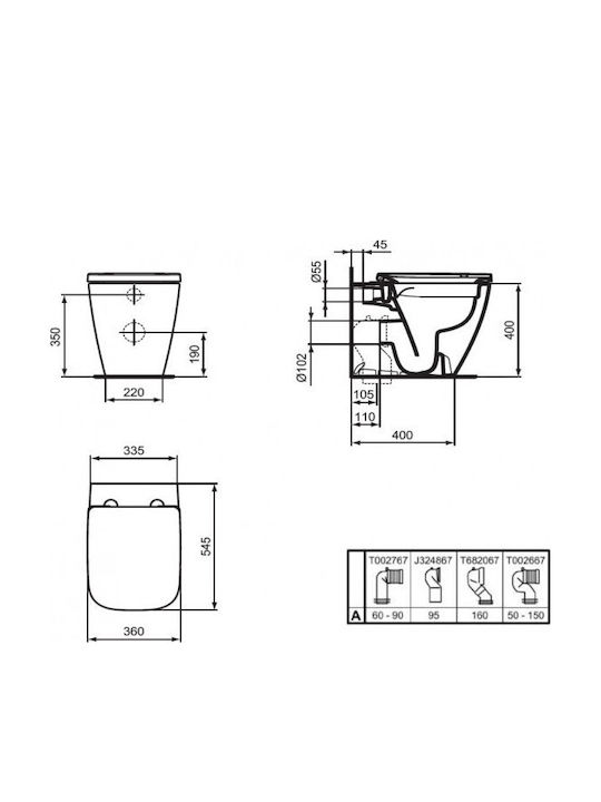 Ideal Standard I.life B Λεκάνη Κρεμαστή με Slim Κάλυμμα Γκρι 8014140511656