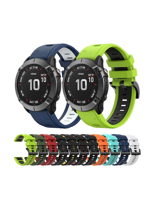 Garmin Fenix 6 Pro Gps 22mm Two-Tone Sports Silicone Watch Strap Midnight Blue + White