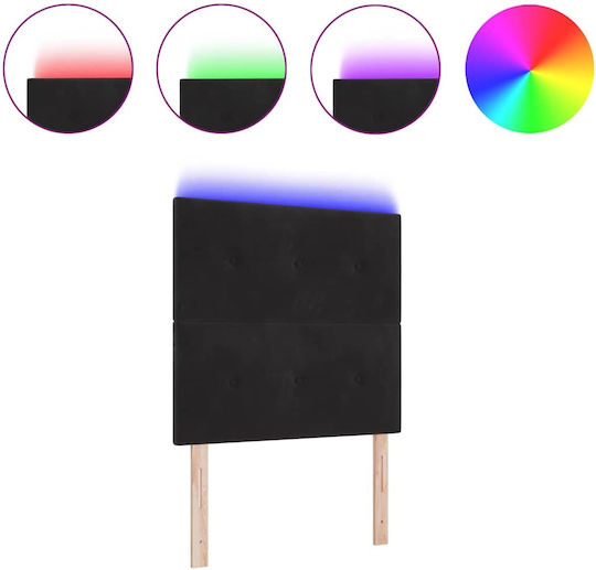 vidaXL LED Табла за Легло Текстилна Черна 100x88cm