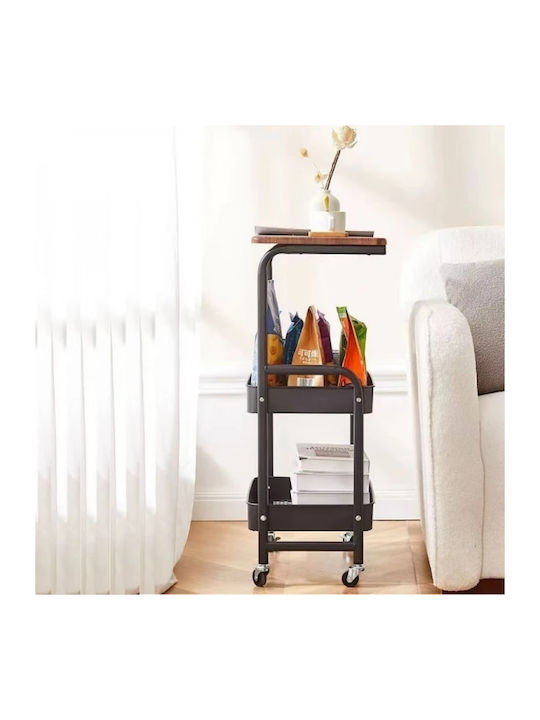 Masă Laterală Rectangulară din Lemn Masiv cu Roți Negru M43xL30xÎ79cm