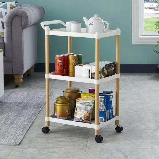 Rectangular Side Table Made of Solid Wood with Wheels White W45xL32xH71cm