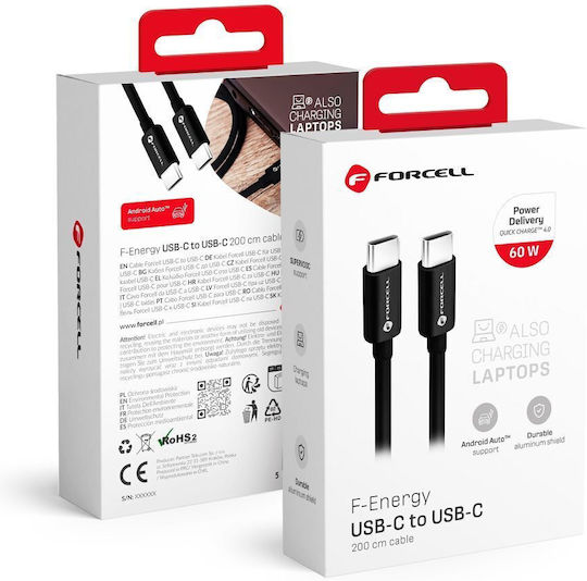 Pd60w USB 3.1 Cable USB-C Male - USB-C 60W Black 2m FOCB-220647
