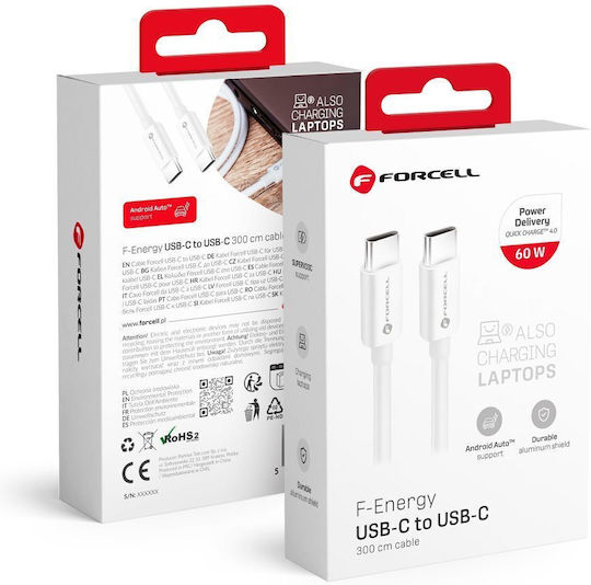 Pd60w USB 3.1 Cable USB-C Male - USB-C 60W White 3m FOCB-219610