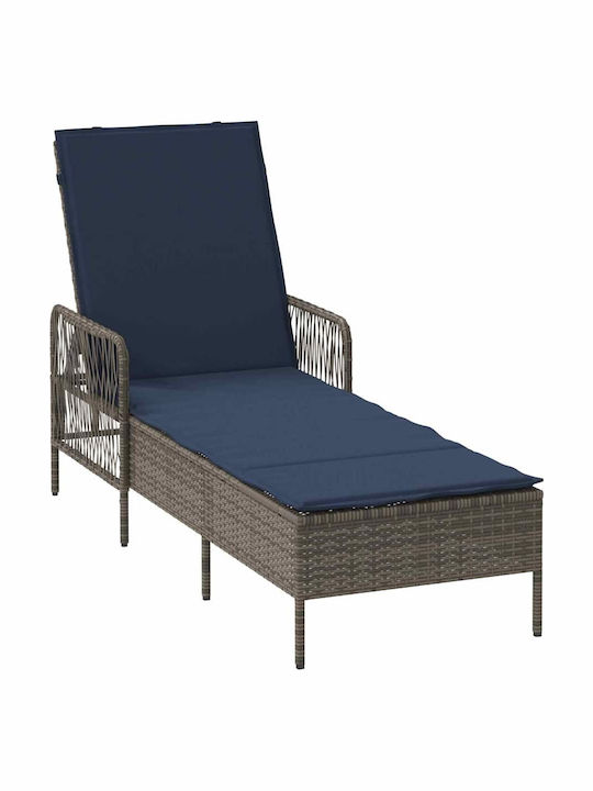 Ξαπλώστρα Rattan με Μαξιλάρι Γκρι με Τραπεζάκι 2τμχ 200x55x32εκ.