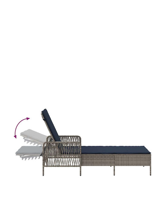 Ξαπλώστρα Rattan με Μαξιλάρι Γκρι με Τραπεζάκι 2τμχ 200x55x32εκ.